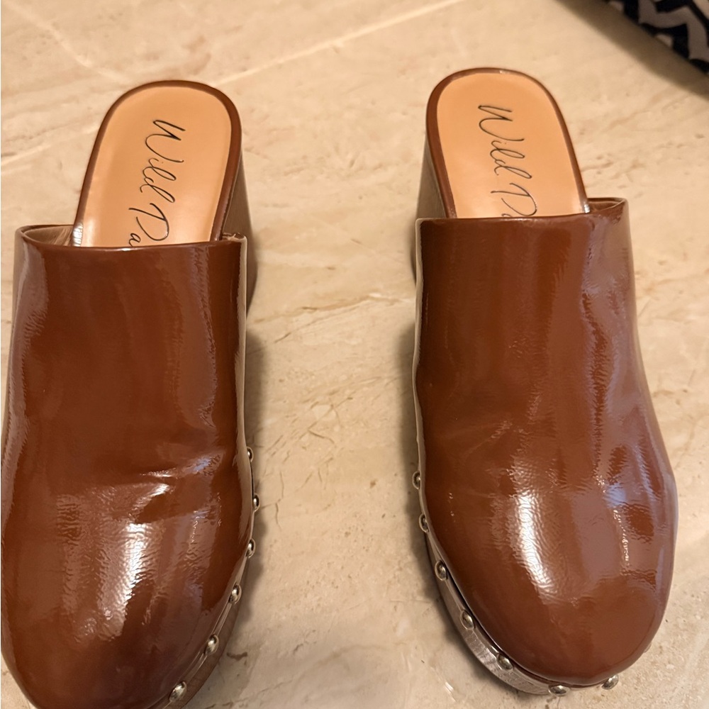 Wild Pair Tan Mules with Studded Detail